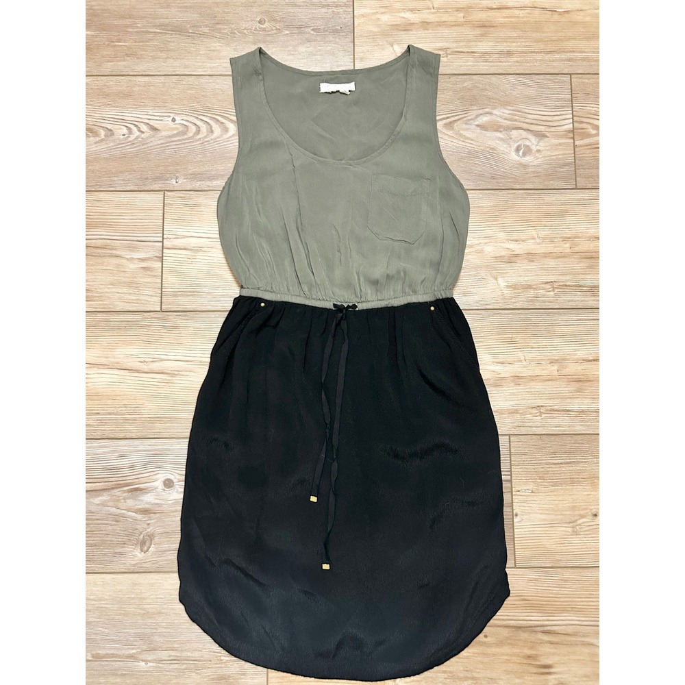 Edme & Esyllte Anthropologie Colorblock Mini Dress Olive Green Black XS Pocket